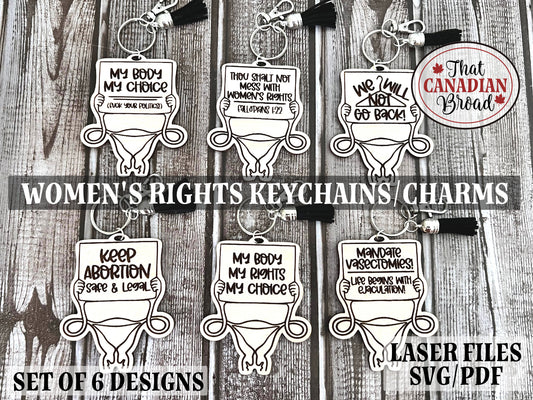 Women's Rights Keychain Bundle, Set of 6 keychain designs, Awareness Keychain, Uterus, Laser File, SVG & PDF formats,