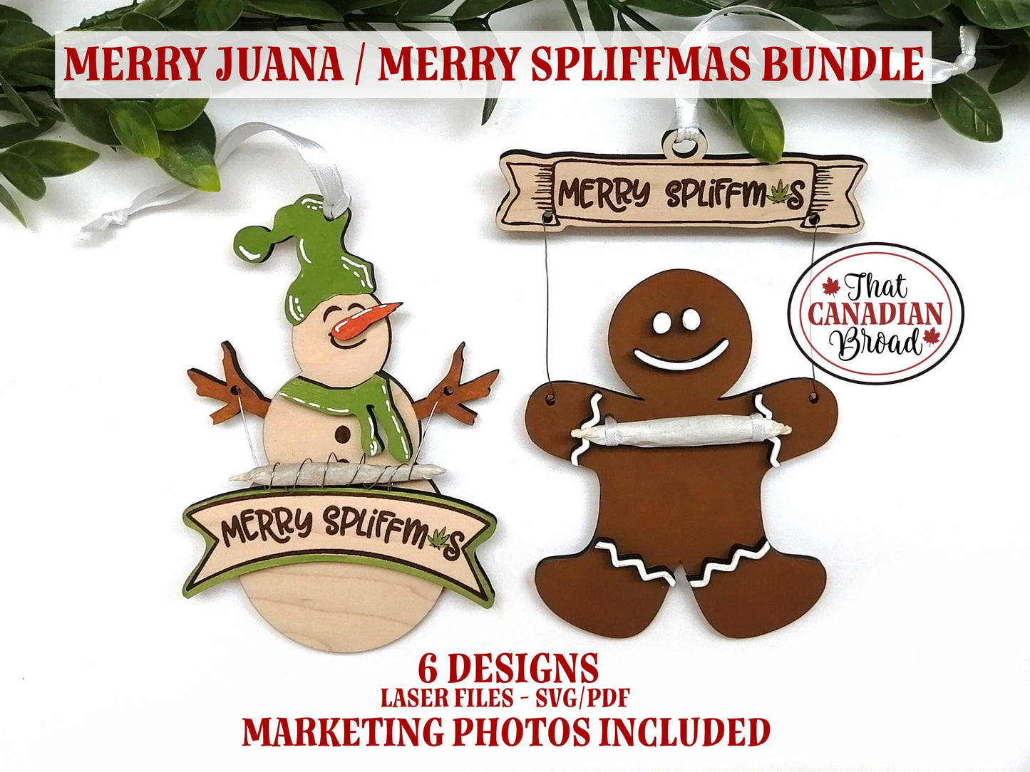 Merry Juana, Merry Spliffmas Ornament Bundle, Weed Ornaments Bundle, Marketing Photos Included, laser files, digital files, svg/pdf