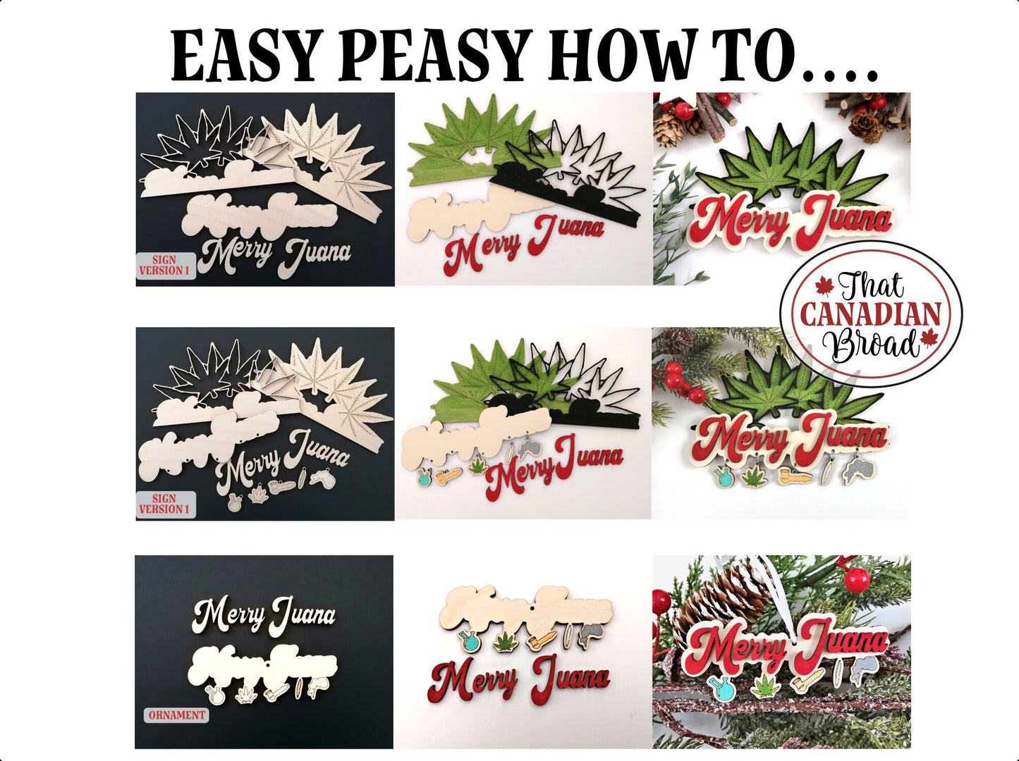 MERRY JUANA sign plus BONUS ORNMAMENT, laser files, Cannabis signs, cannabis ornament, marketing photos included, svg & pdf laser files