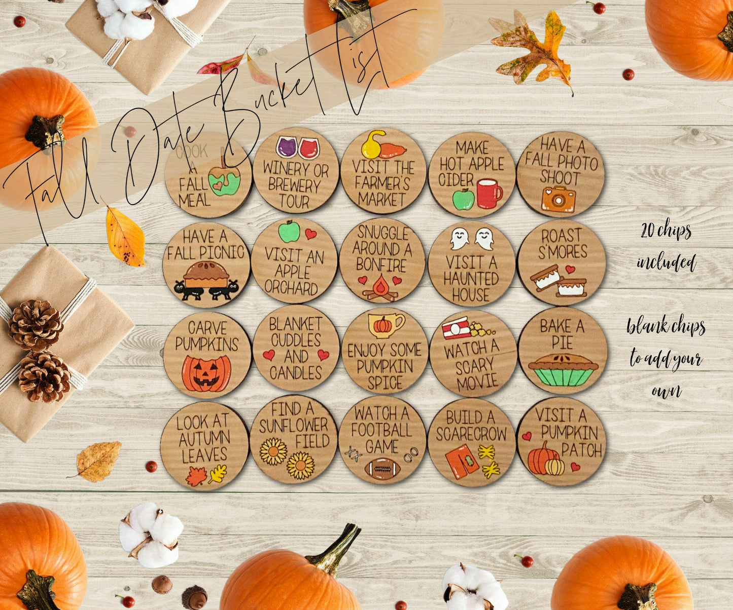 Fall Date Night Tokens SVG, Fall Activities for Couples Tokens SVG, Oc ...