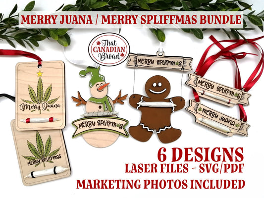 Merry Juana, Merry Spliffmas Ornament Bundle, Weed Ornaments Bundle, Marketing Photos Included, laser files, digital files, svg/pdf