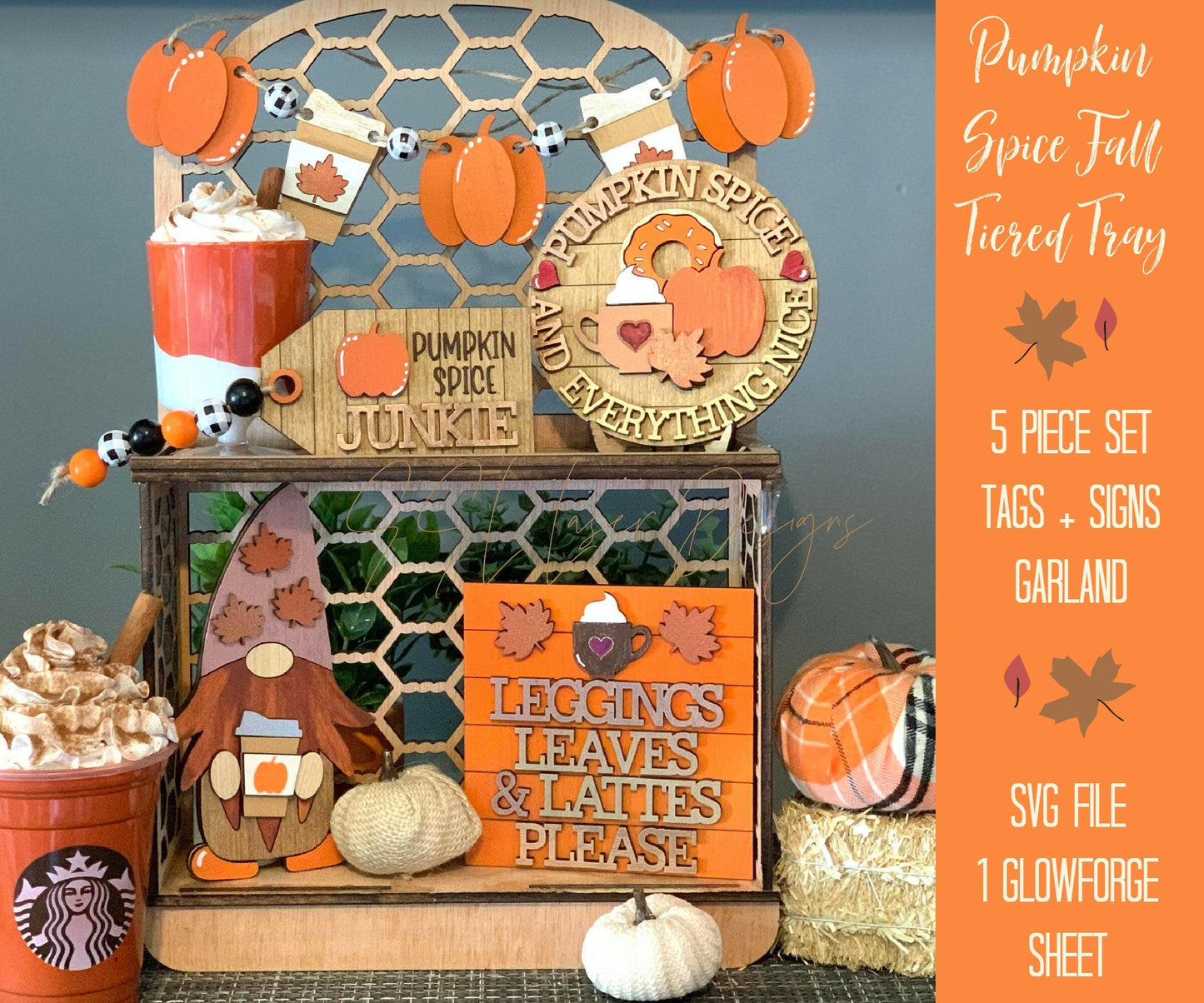 Pumpkin Spice Tiered Tray SVG, November Tiered Tray SVG, Autumn Tiered Tray SVG, Fall Tiered Tray Svg, Pumpkin Spice svg, Gnome Autumn svg