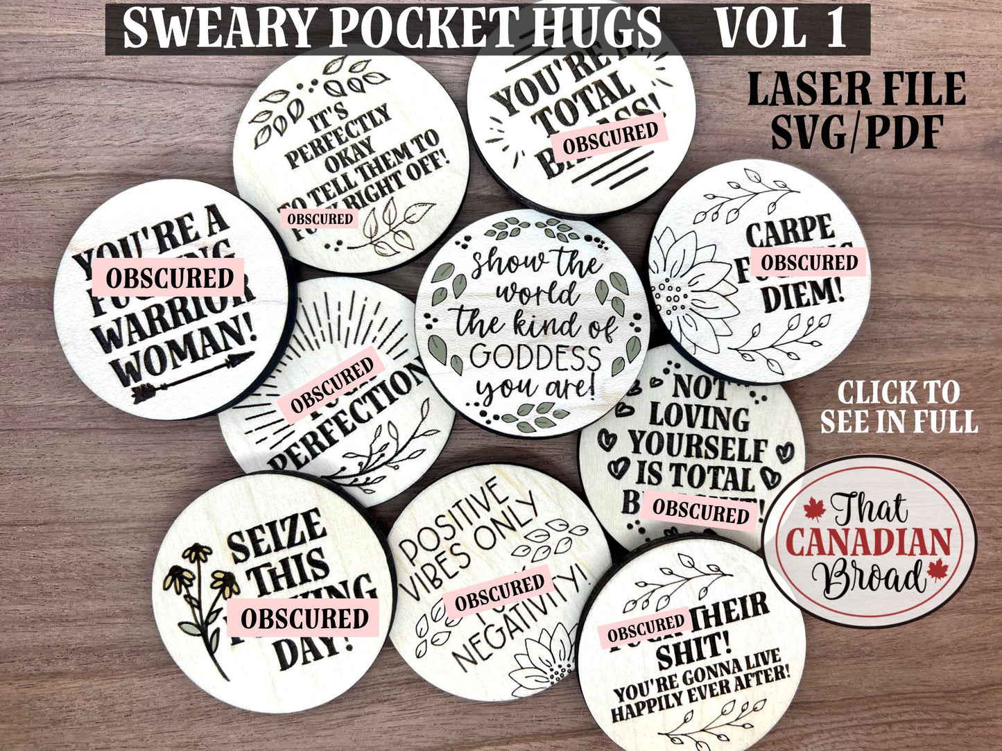 Sweary Pocket Hugs Vol 1, Set of 10 fun laser designs, Inappropriate laser file, Inspiration, Motivation, funny, Laser Files Adult Only,