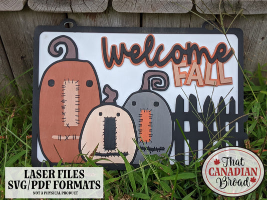 Welcome Fall Sign, Primitive Pumpkins Signs, LASER FILE, SVG format