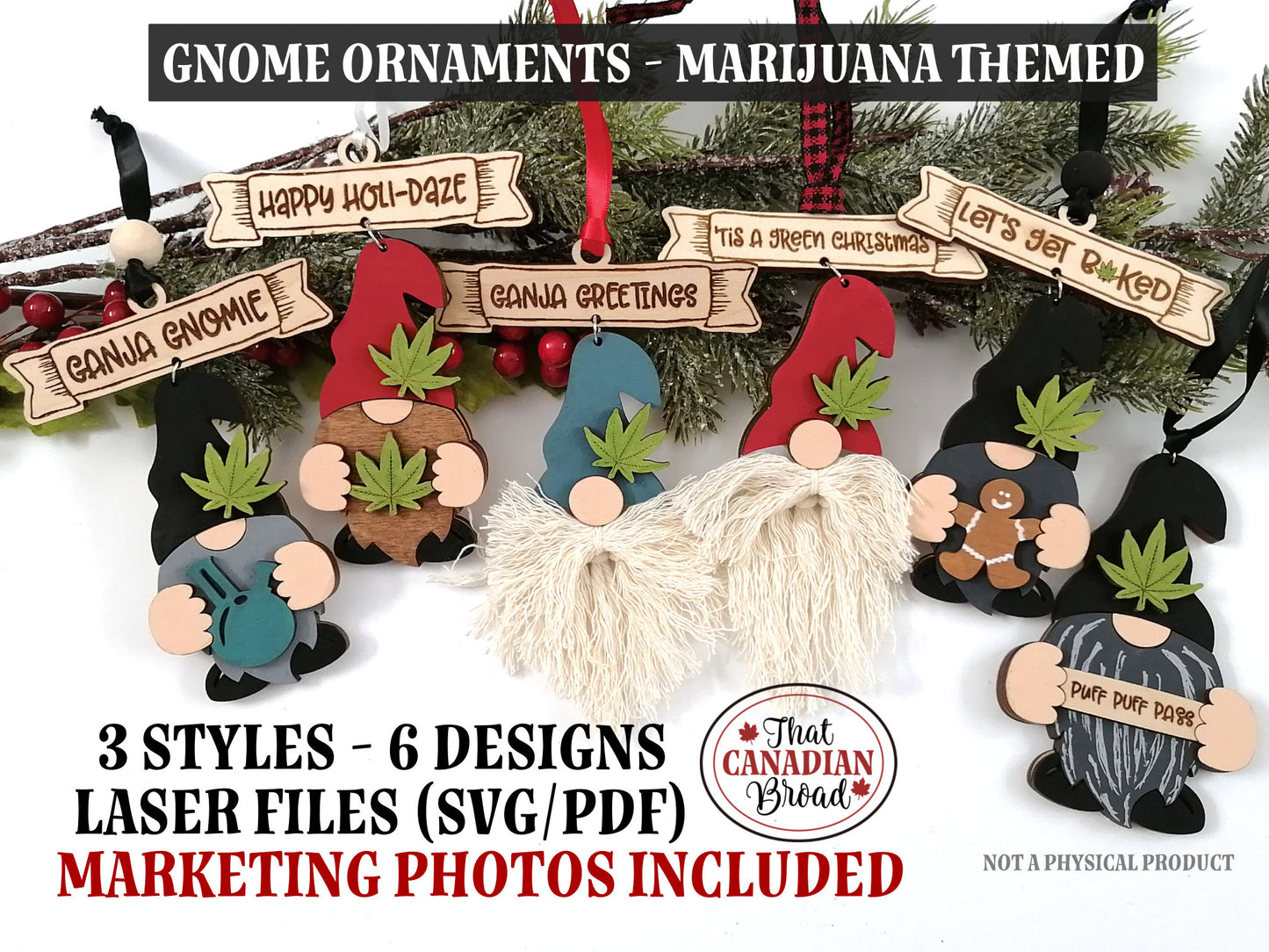 Cannabis Gnome Ornaments, Marijuana Gnomes ornaments,  Macrame gnomes, Funny gnome ornaments, Cannabis Gnomes, 6 designs, laser files