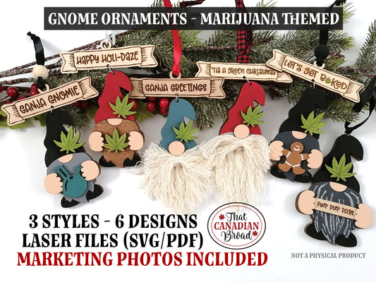 Cannabis Gnome Ornaments, Marijuana Gnomes ornaments,  Macrame gnomes, Funny gnome ornaments, Cannabis Gnomes, 6 designs, laser files