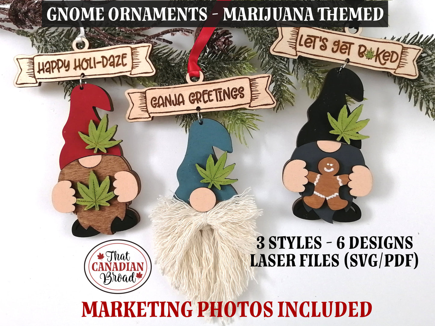 Cannabis Gnome Ornaments, Marijuana Gnomes ornaments,  Macrame gnomes, Funny gnome ornaments, Cannabis Gnomes, 6 designs, laser files