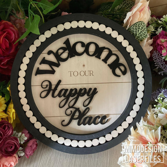 Round Welcome beaded frame sign / door hanger farmhouse style, blank frame + back included