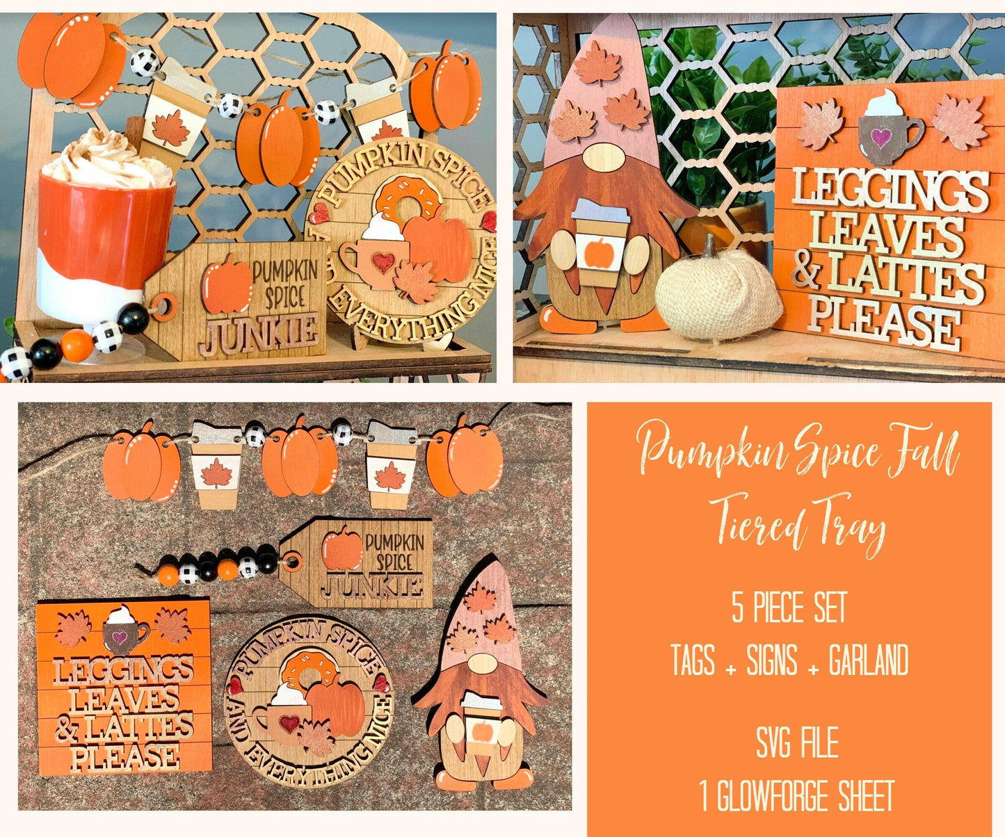 Pumpkin Spice Tiered Tray SVG, November Tiered Tray SVG, Autumn Tiered Tray SVG, Fall Tiered Tray Svg, Pumpkin Spice svg, Gnome Autumn svg