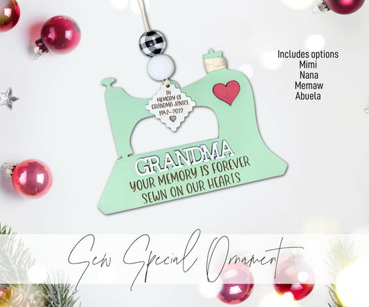 Grandma's Sewing Memory OrnamentSVG Sign, Grandparent Sewing SVG Sign, Sewn on Our Hearts Grandma Ornament, Remembrance Ornament Grandma