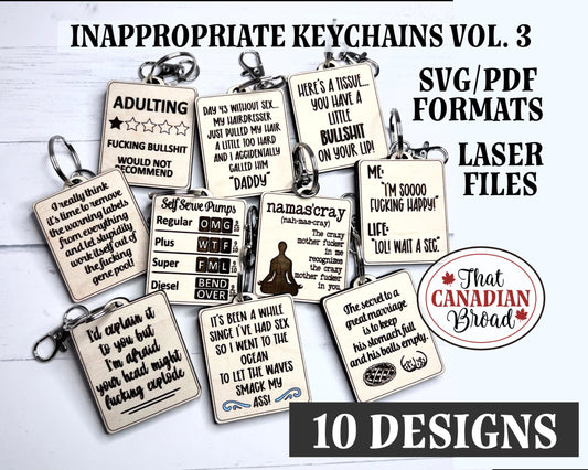 Inappropriate Keychains Vol 3, Inappropriate, Adult humour, Adult Humor, Funny keychains, Laser Files Adult Only,Laser file, Digital file