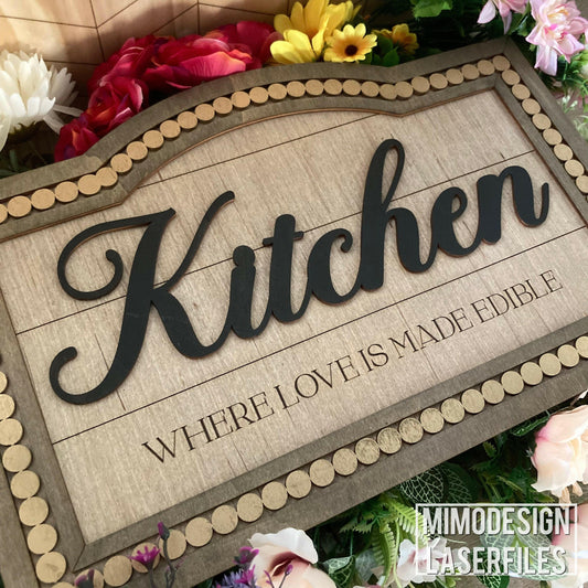 Kitchen Love beaded frame sign / door hanger farmhouse style, blank frame + back included