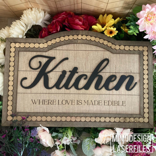 Kitchen Love beaded frame sign / door hanger farmhouse style, blank frame + back included