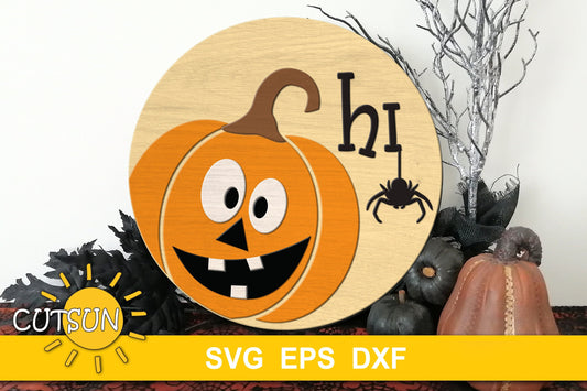 Cute Jack O Lantern Hi Halloween door hanger SVG | Jack O Lantern door hanger SVG | Glowforge svg | Laser cut file | Cricut svg