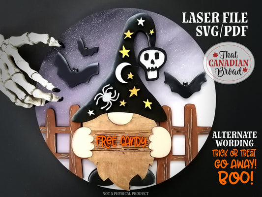 Halloween Gnome Sign with 4 different wording options, Gnome Sign, laser files, svg & pdf formats, digital file only