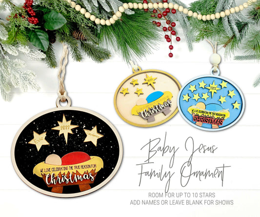 Religious Family Christmas Ornament SVG, Baby Jesus Christmas Ornament SVG, Personalized Family Ornament svg, Christian Christmas Ornament