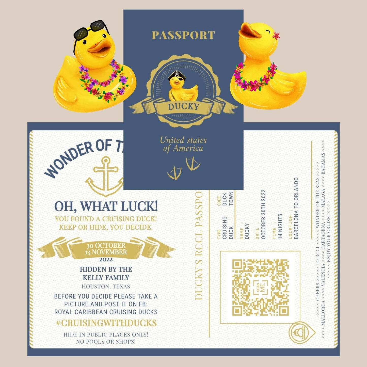 Rubber Duck Tag, Cruising With Ducks Passport, Cruise Ducks Printables, Instant Print Digital Download, Custom Gift for Cruise, Cruise PDF