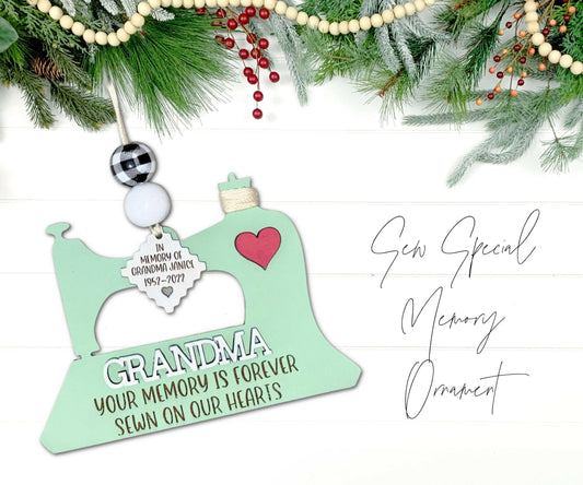 Grandma's Sewing Memory OrnamentSVG Sign, Grandparent Sewing SVG Sign, Sewn on Our Hearts Grandma Ornament, Remembrance Ornament Grandma