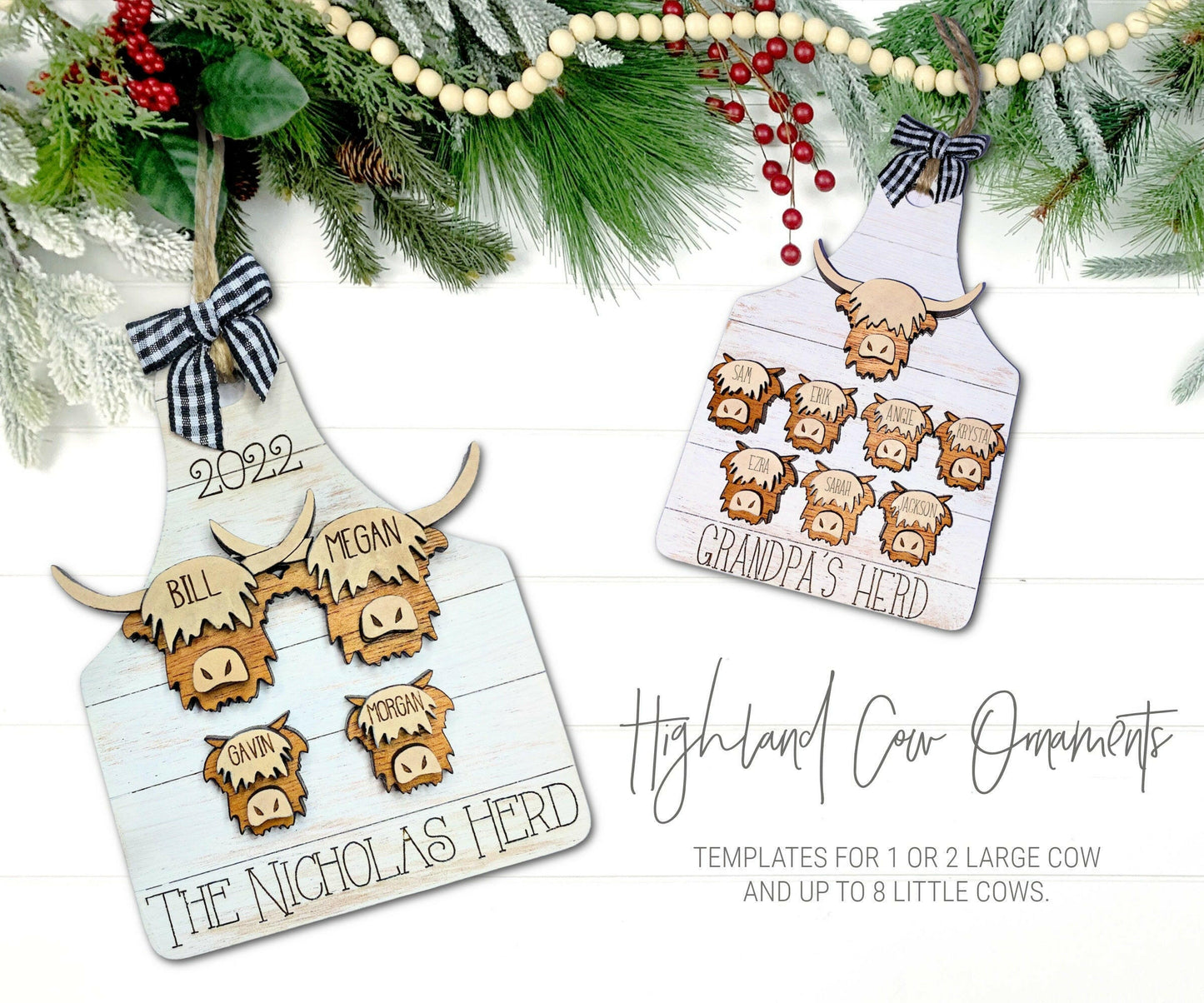 Highland Cow Family Ornament SVG, Farmhouse Ornament SVG, Grandparent Highland Cow Ornament, Christmas Highland Cow Ornaments, Cow Tag SVG