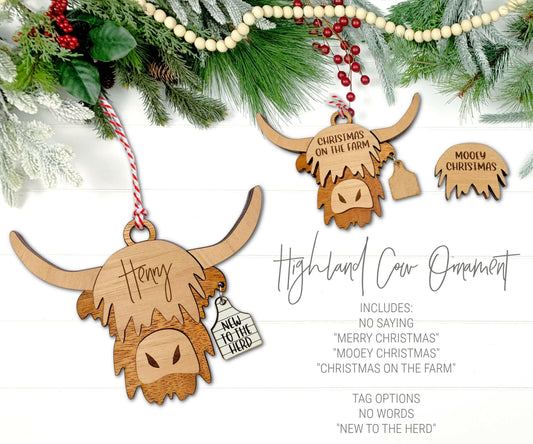 New to the Herd Highland Cow Ornament SVG, Farmhouse Ornament SVG, Christmas Highland Cow Ornament, Christmas Highland Cow Ornaments
