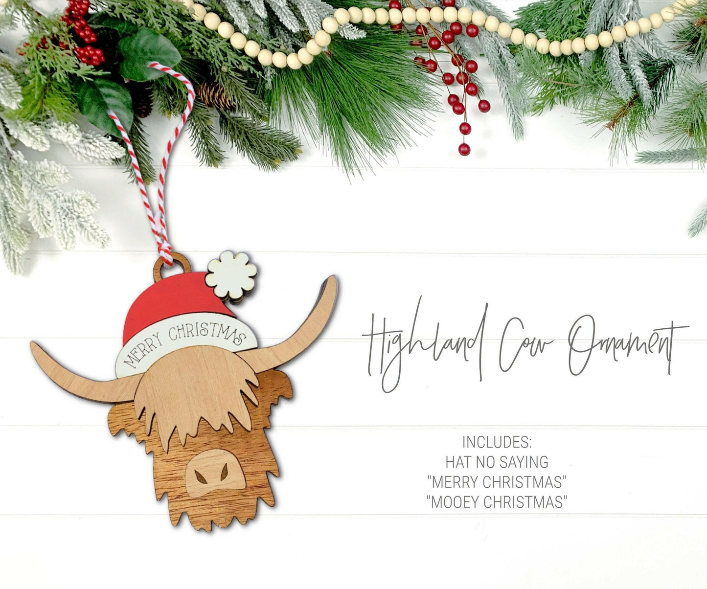 Highland Cow Ornament SVG, Farmhouse Ornament SVG, Christmas Highland Cow Ornament, Christmas Highland Cow Ornaments, Cow Tag SVG
