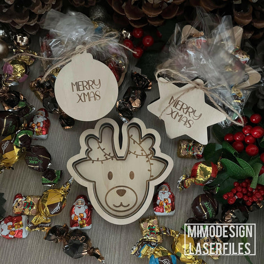 Reindeer shaped Candy Dish Tray incl tag. Engraved Light chains and blank design