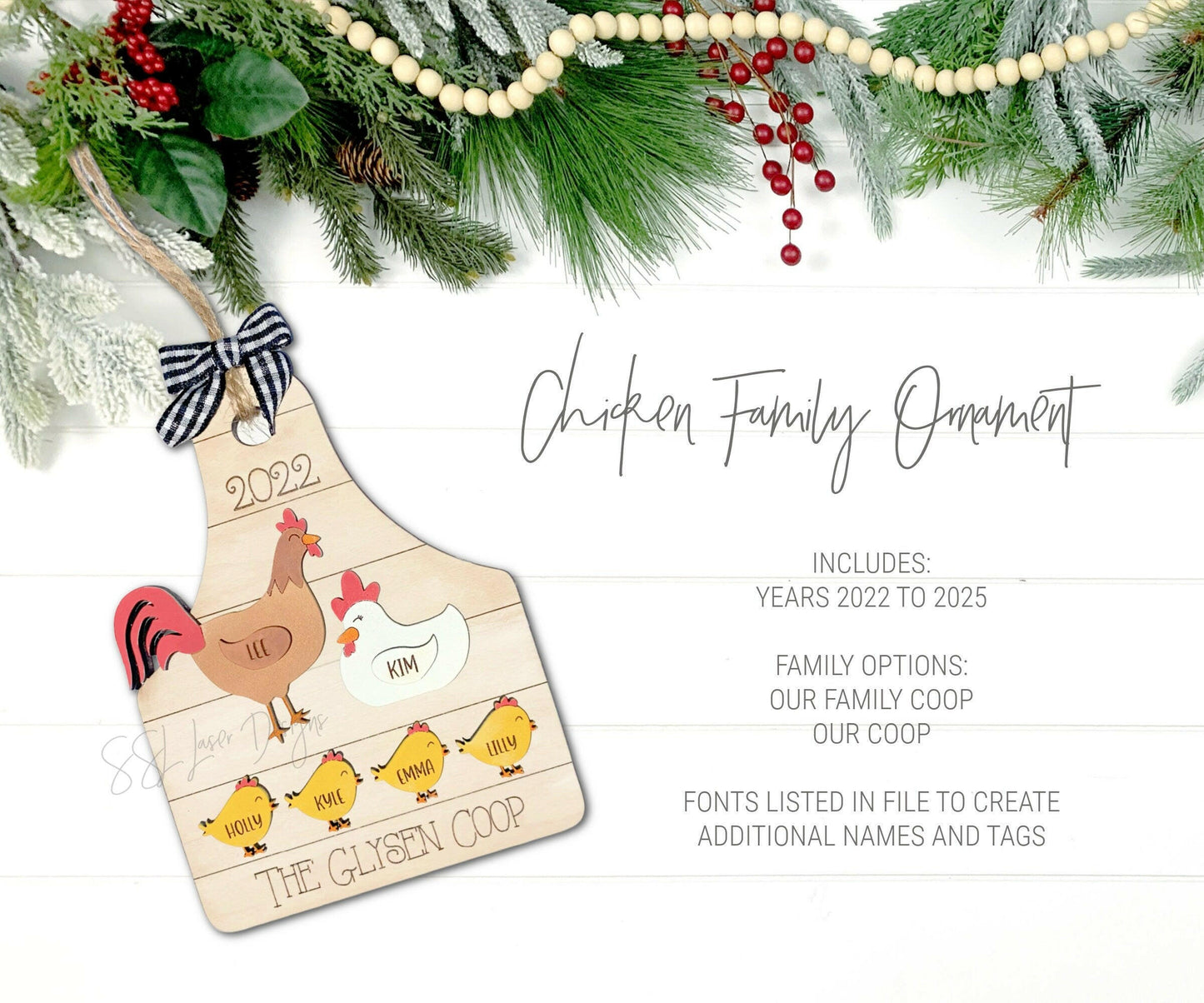 Family Chicken Christmas Ornament SVG, Chicken Ornament SVG, Chicken Christmas Ornament, Farmhouse Ornament, Christmas Ornament Svg, Chicken