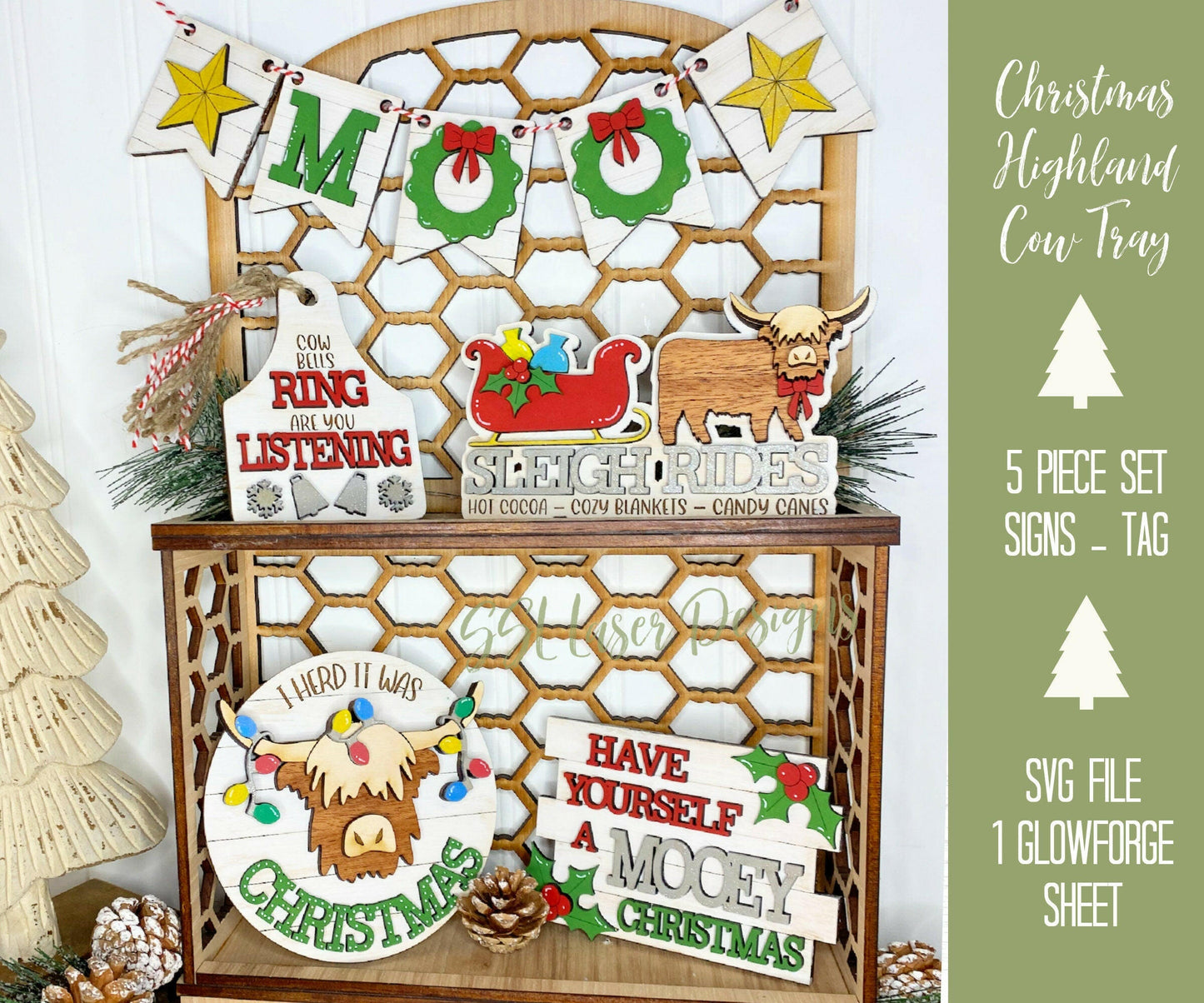 Highland Cow Christmas Tiered Tray SVG,  Farm Holiday Tray Svg, Fluffy Cow Tiered Tray SVG Cut, Fluffy Cows SVG, Fluffy Cows Laser Cut File