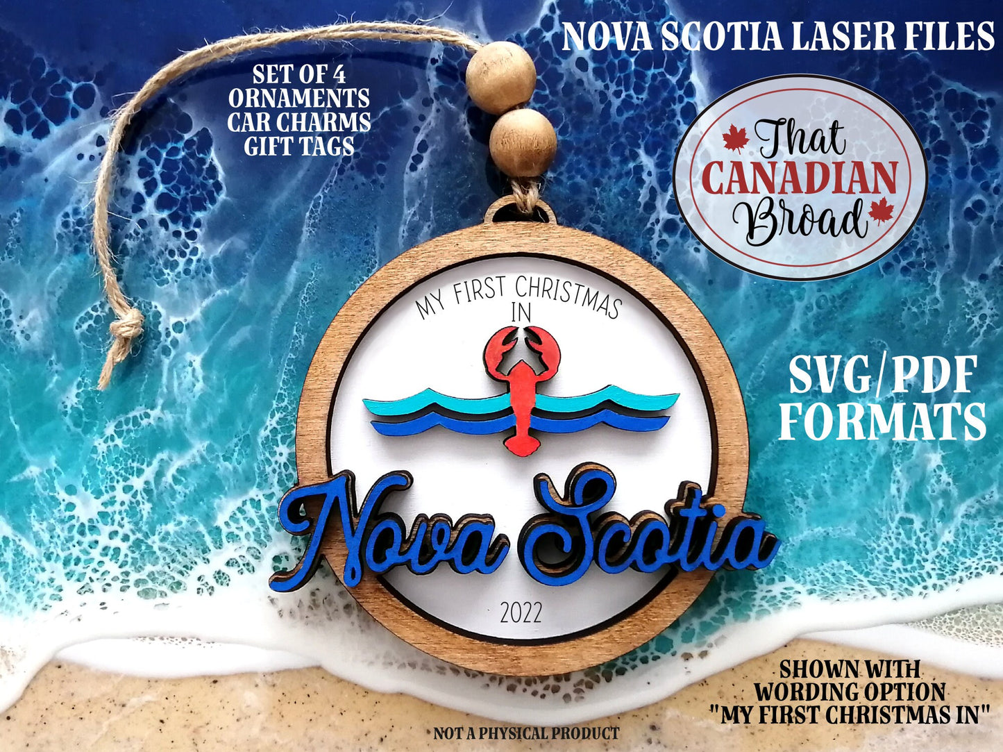 NOVA SCOTIA, Canadian theme, ornament, car charm, gift tag, laser file, digital file only