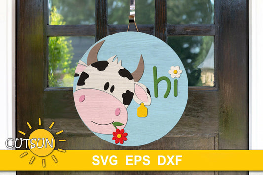 Cow door hanger SVG Front door sign Modern Farmhouse decor Glowforge svg Laser cut file
