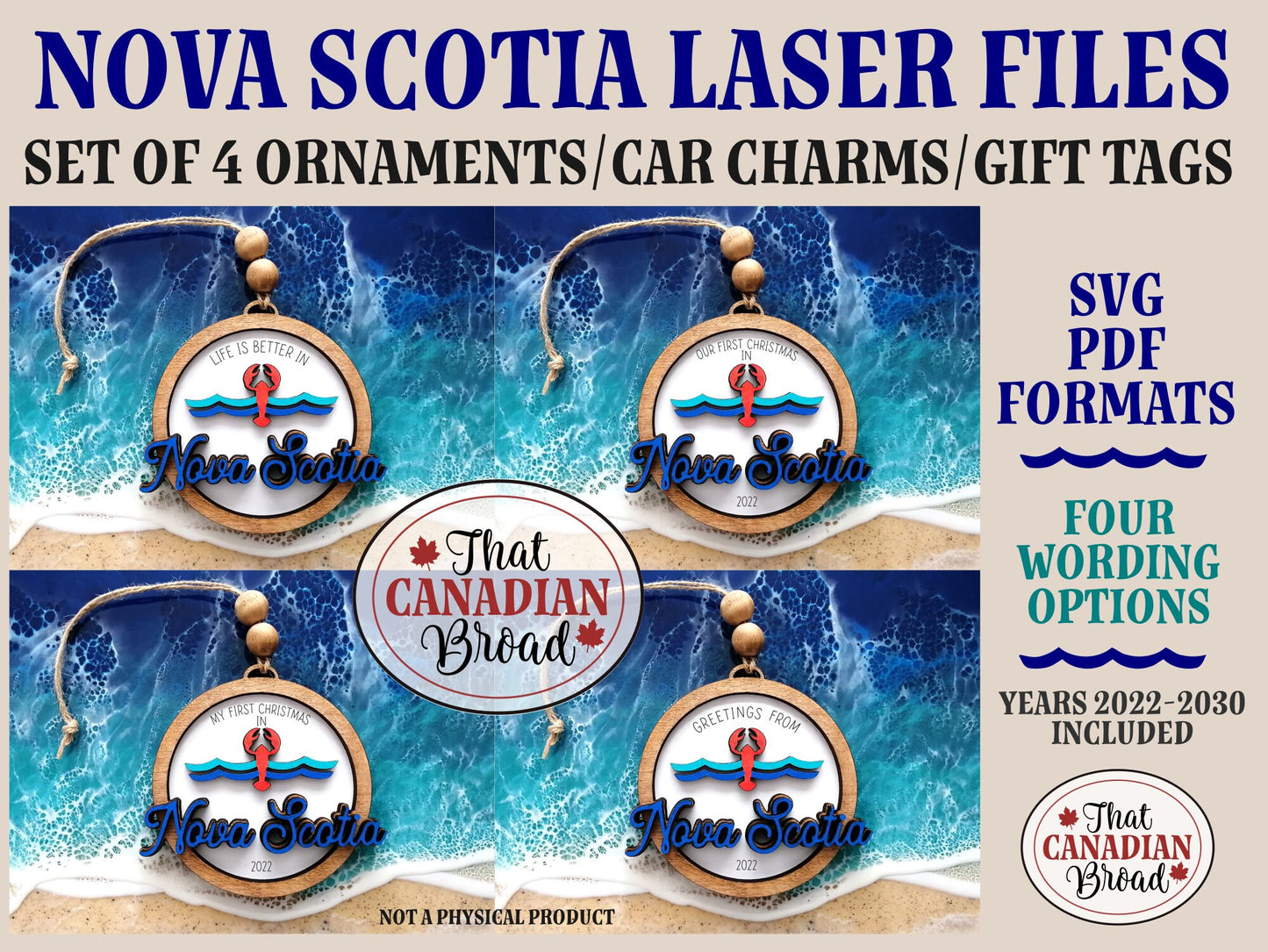 NOVA SCOTIA, Canadian theme, ornament, car charm, gift tag, laser file, digital file only