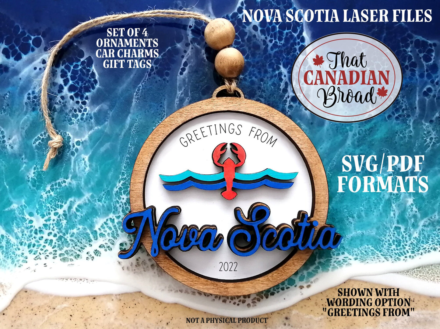 NOVA SCOTIA, Canadian theme, ornament, car charm, gift tag, laser file, digital file only