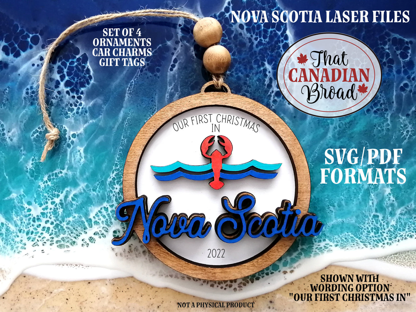 NOVA SCOTIA, Canadian theme, ornament, car charm, gift tag, laser file, digital file only