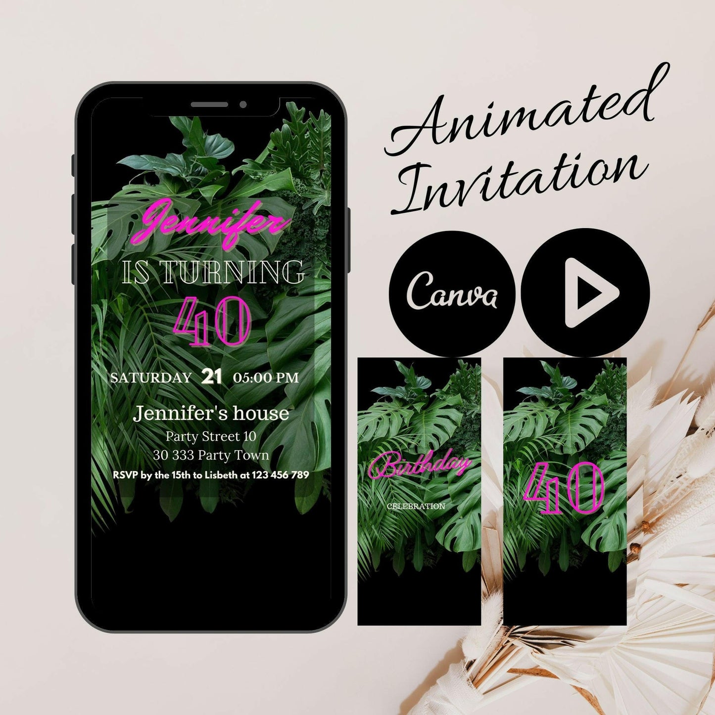 Let's Celebrate: Animated Video Invitation for Her Birthday Party with Customizable Age, Mobile Option, and Modern Canva Animation