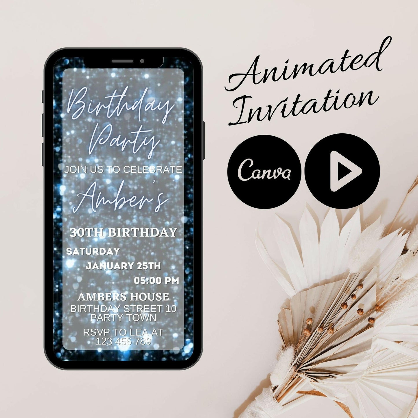 Shimmering 30: Animated Video Invitation with Modern Birthday Girl, Glamorous Effects, and Mobile Option - Let's Celebrate!