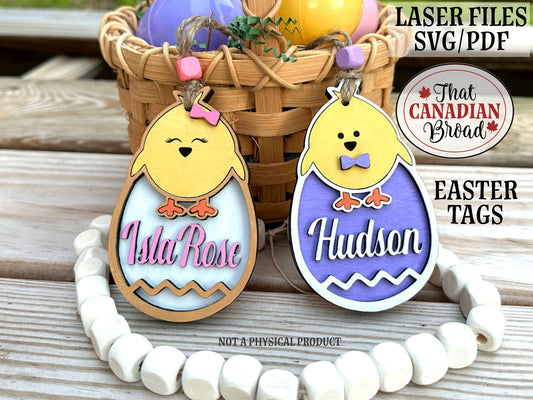 Easter Basket Tags, Easter Chicks, laser cut file, svg & pdf formats, digital file