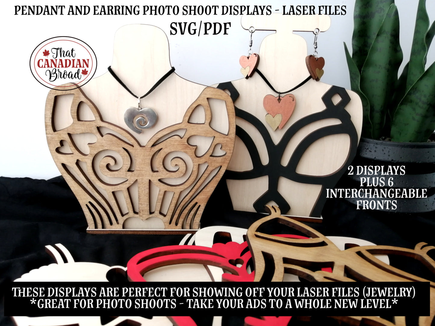 Earring & Pendant DISPLAY STANDS with 6 interchangeable fronts, for photo shoots, laser file, svg, pdf