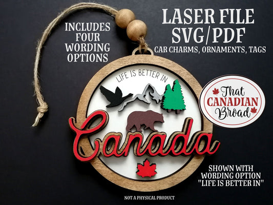 CANADA ornament, car charm, hanging tag, Canadian themed, laser file, digital file only