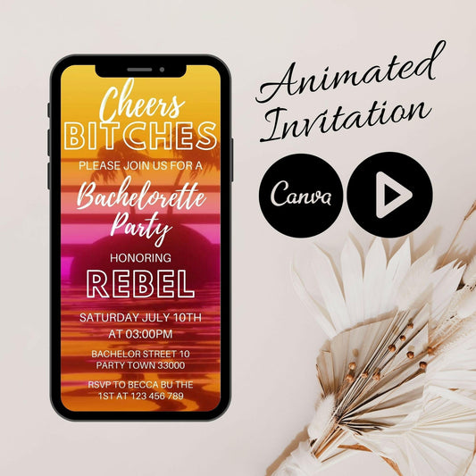 Sunset Video Bridal Invitation, Bridal Shower Invitation, Animated Mobile Party Invite, Modern Bridal Party, Bachelorette Party invitation