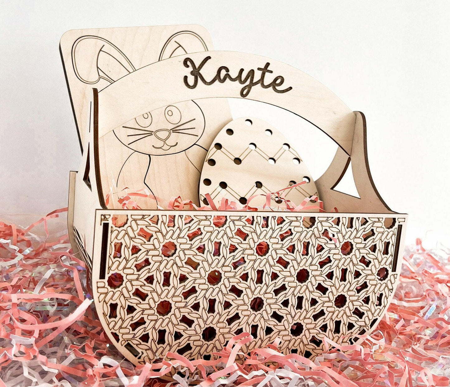 Cute Customizable Customizable Rope Weave Easter Basket, Bunny Puzzle, and Spring Lacing Toys Laser Cut Digital File Bundle | Glowforge