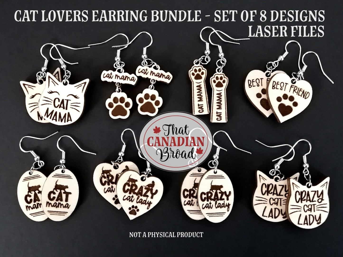 CAT LOVERS earring bundle, 8 designs, laser cut earring files, laser files, svg, pdf