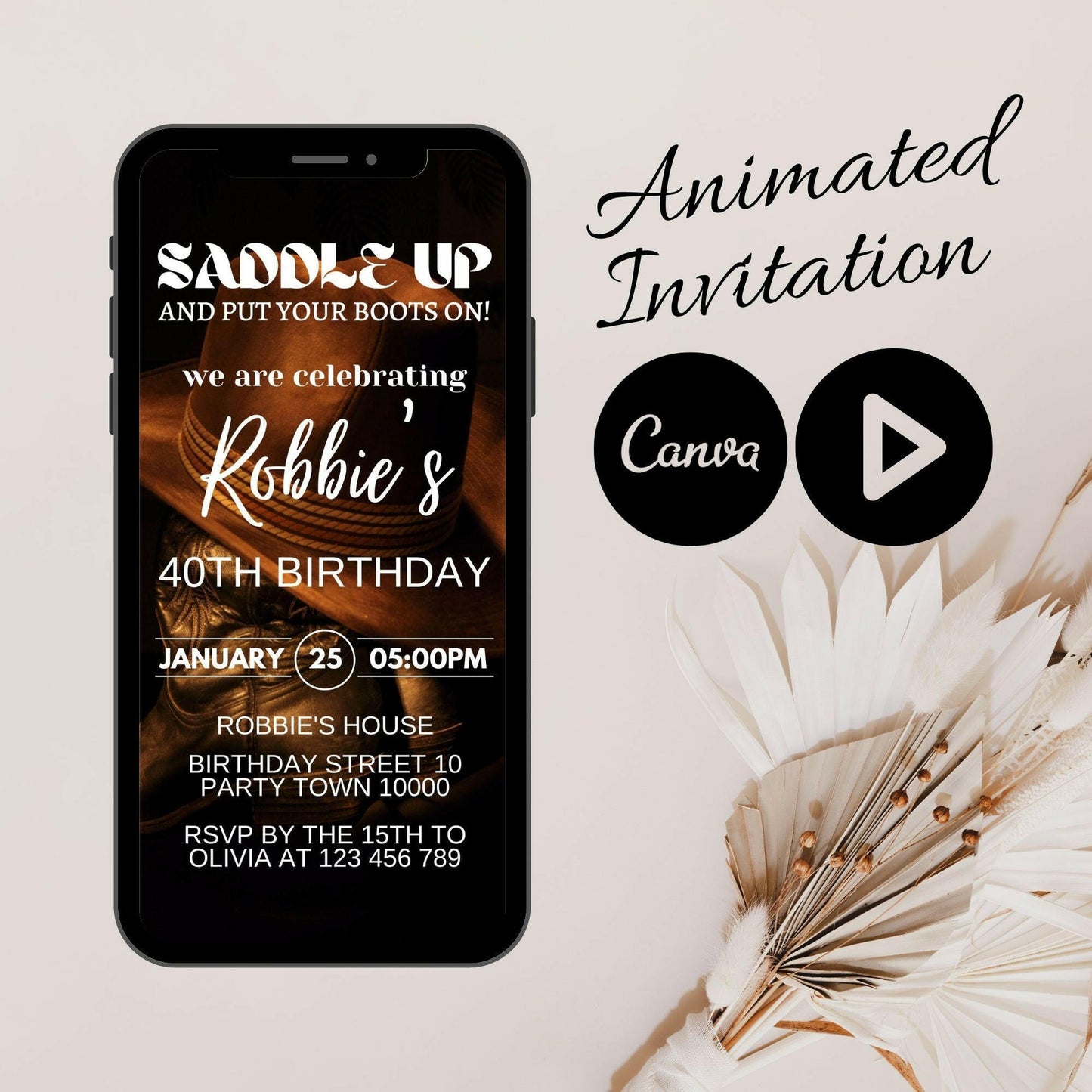 Animated Cowboy Birthday Party Invitation