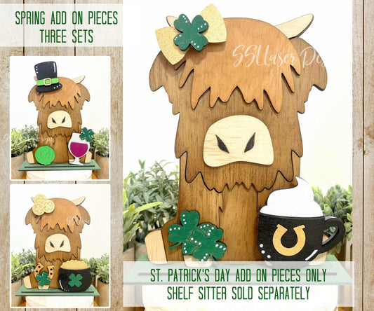 St. Patrick's Day Highland Cow Add On SVG File, Highland Cow Interchangeable SVG File, Baby Highland Cow Laser File, Farm SVG Shelf Sitter