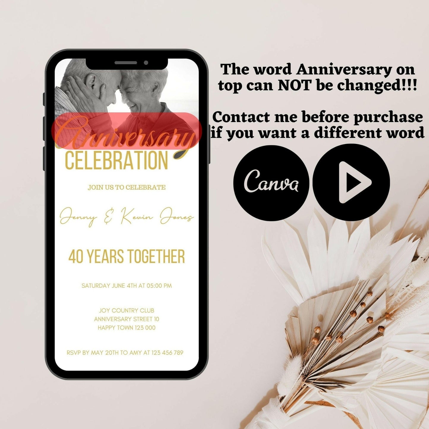 Video Anniversary Invitation, Animated Anniversary Party invitation, Modern anniversary Invite, Mobile Invitation, Canva Video invitation