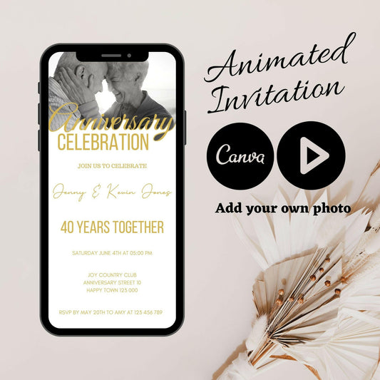 Video Anniversary Invitation, Animated Anniversary Party invitation, Modern anniversary Invite, Mobile Invitation, Canva Video invitation