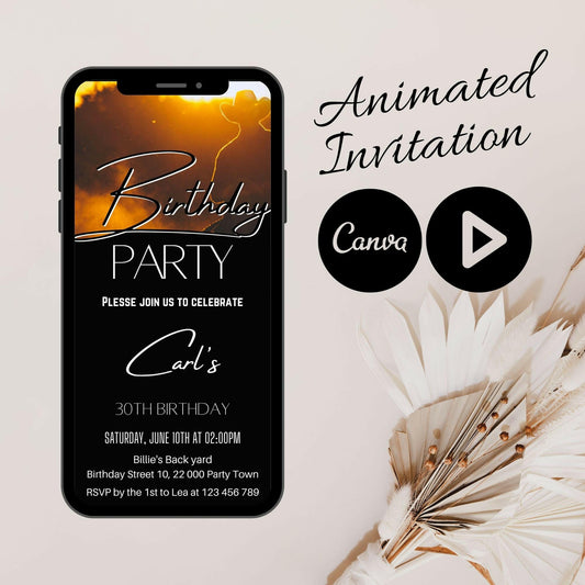 Animated Cowboy Birthday Party Invitation