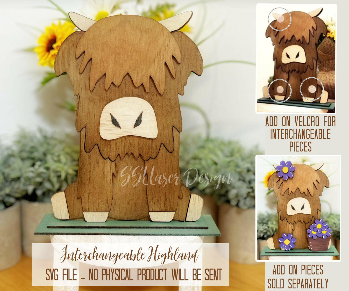 Highland Cow Shelf Sitter SVG File, Highland Cow Interchangeable SVG File, Baby Highland Cow Laser File, Farm Shelf Sitter Laser Cutter SVG