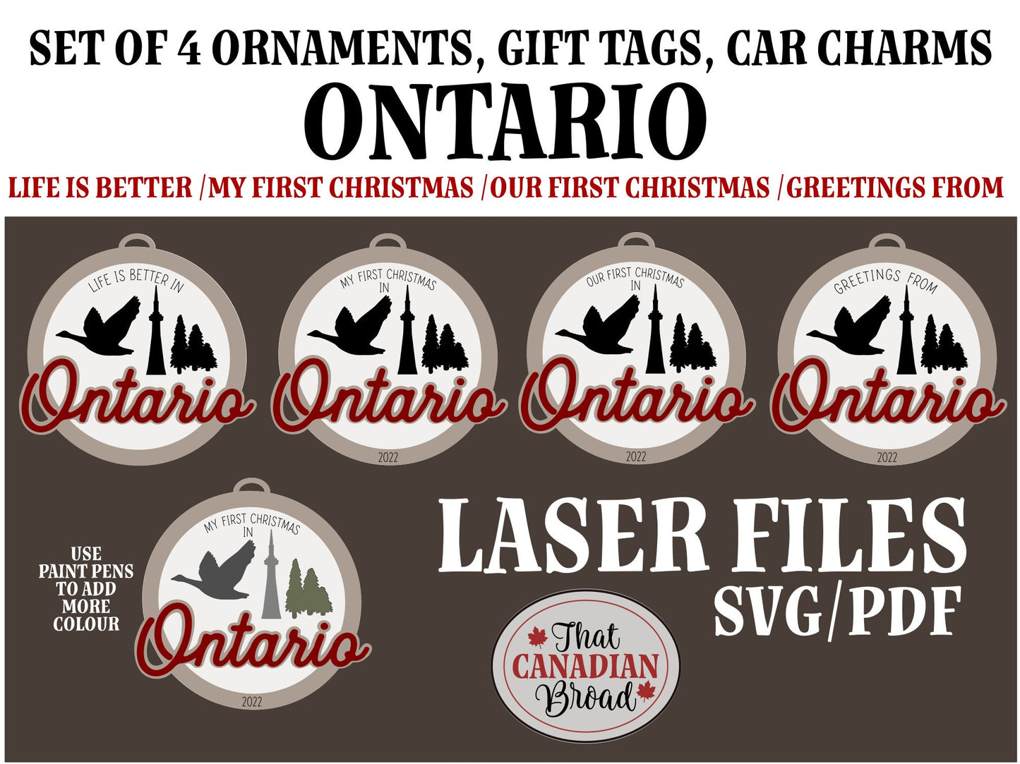 ONTARIO, Canadian theme, ornament, car charm, gift tag, laser file, digital file only