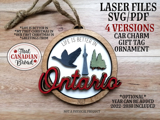 ONTARIO, Canadian theme, ornament, car charm, gift tag, laser file, digital file only