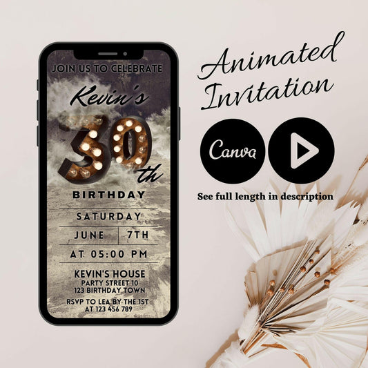 Cheers to 30: Animated Invite for a Memorable Men's Birthday Bash!